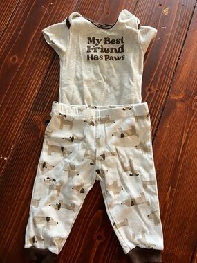 My Best Friend Has Paws Baby Pajama Set - Cream & Brown